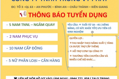 Cty Trung Vy Phát Tuyển dụng